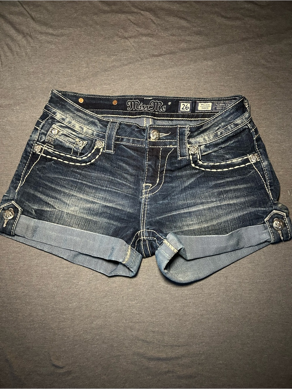 Miss Me Faded Dark Blue Denim Cuffed Shorts